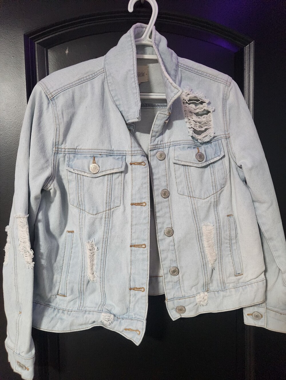 Light Wash Distressed Denim Jacket - Women